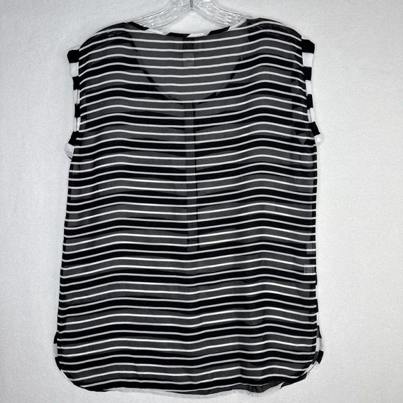 LOFT Ann Taylor Sheer Striped Sleeveless Top XS Black White Contrast - Picture 3 of 8